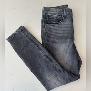Good American High Rise Slim Straight Jeans Raw Hem Gray Black 14